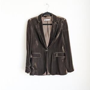 Zara Limited Edition Brown Velvet Single-breasted Silk Blend Blazer, size XS